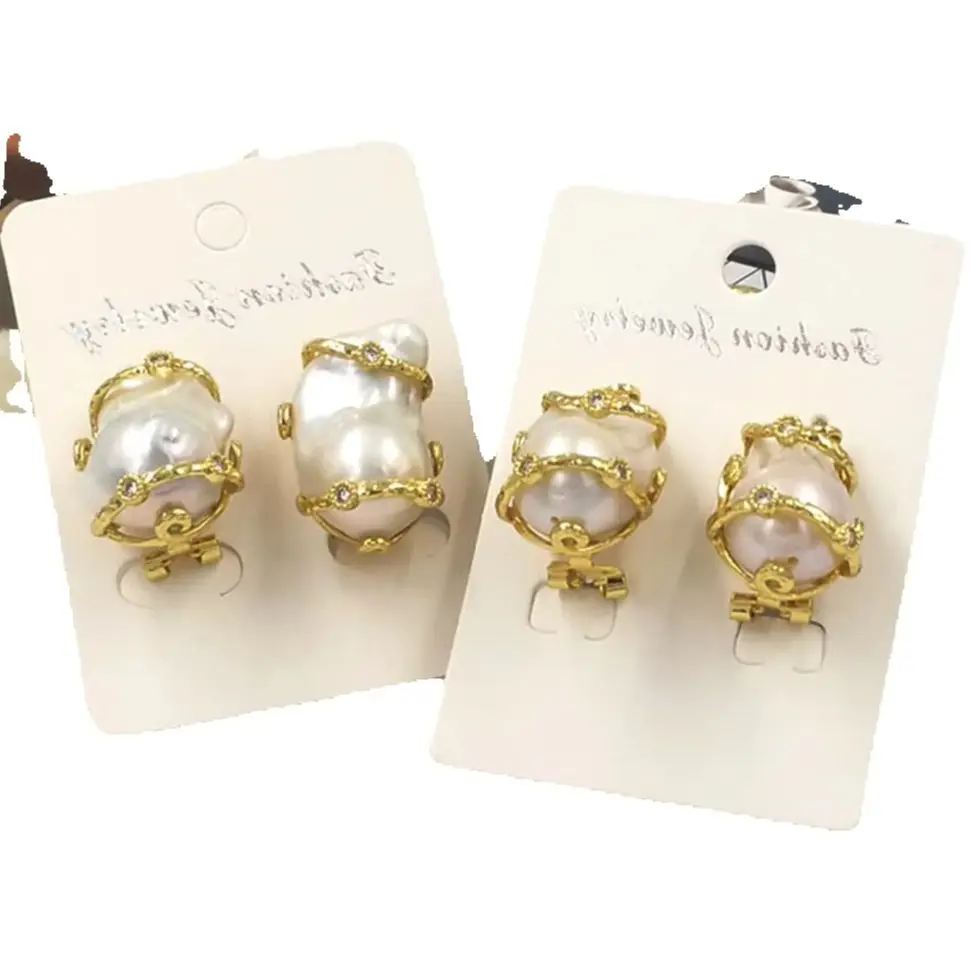 WT-MPE149 Exquisite Noble Natural Irregular Baroque Pearl And Zircon Paved Earring For Women Party Evening Jewelry Accessories