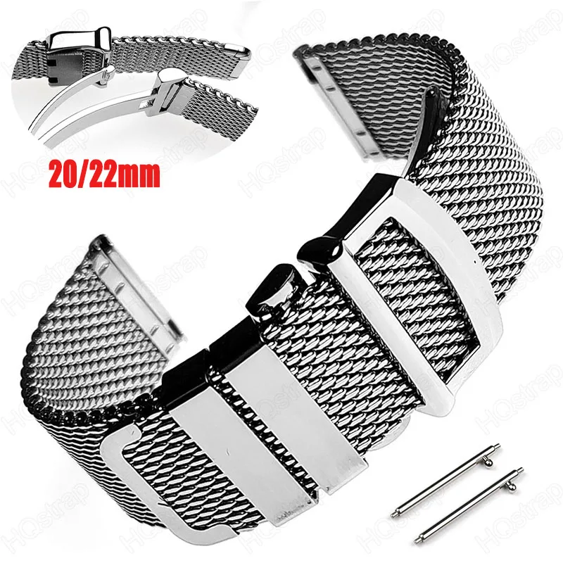 0.8Mesh Milanese Stainless Steel Watch Band 20mm 22mm Quick Release Bracelet for Men Business Watch Strap Silver High Quality