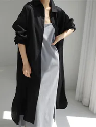 Spring New Fashion Shirt Dress Elegant Solid Color V-neck Long-sleeved Cotton Cardigan Maxi Dress Casual Holiday Wear For Women