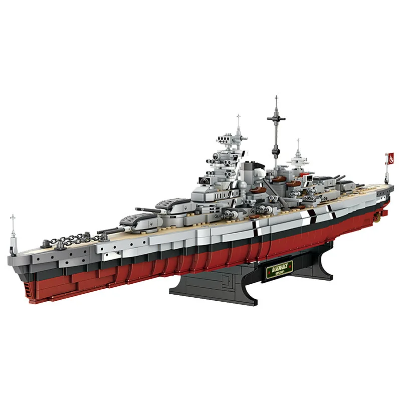 Ww2 German Army 2073PCS Bismarck Battleship Building Blocks Bricks Model Toys Collection Desktop Ornaments Boys Adult Gifts