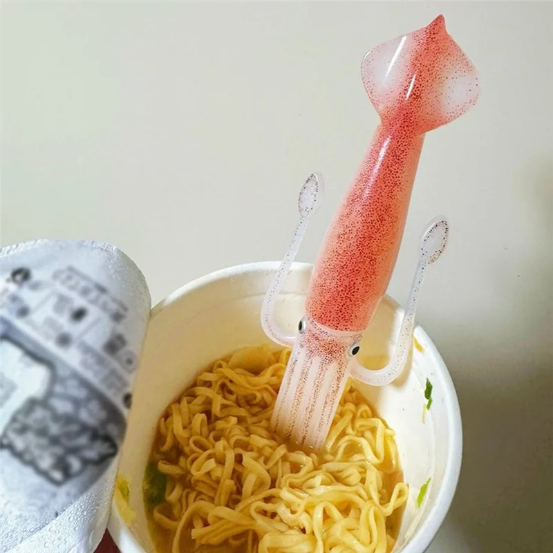 ABZV-2PCS Tenedor de fideos, tenedor de fideos con forma de pulpo, tenedor de calamar de plástico, utensilios de cocina divertidos, utensilio de silicona resistente al calor