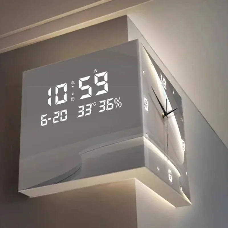 Living Room Corner Wall Mounted Clocks Double Sided Needle Digital Wall Clocks Acrylic Modern Design Clock Luxury Home Decor