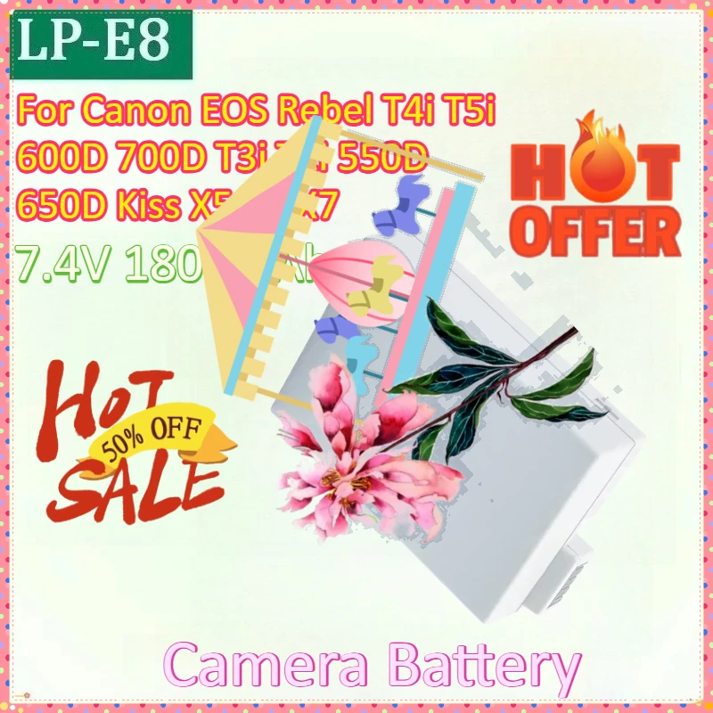 

New LP-E8 7.4V 1800mAh Rechargeable Lithium Camera Battery for Canon EOS Rebel T4i T5i 600D 700D T3i T2i 550D 650D Kiss X5 X6 X7