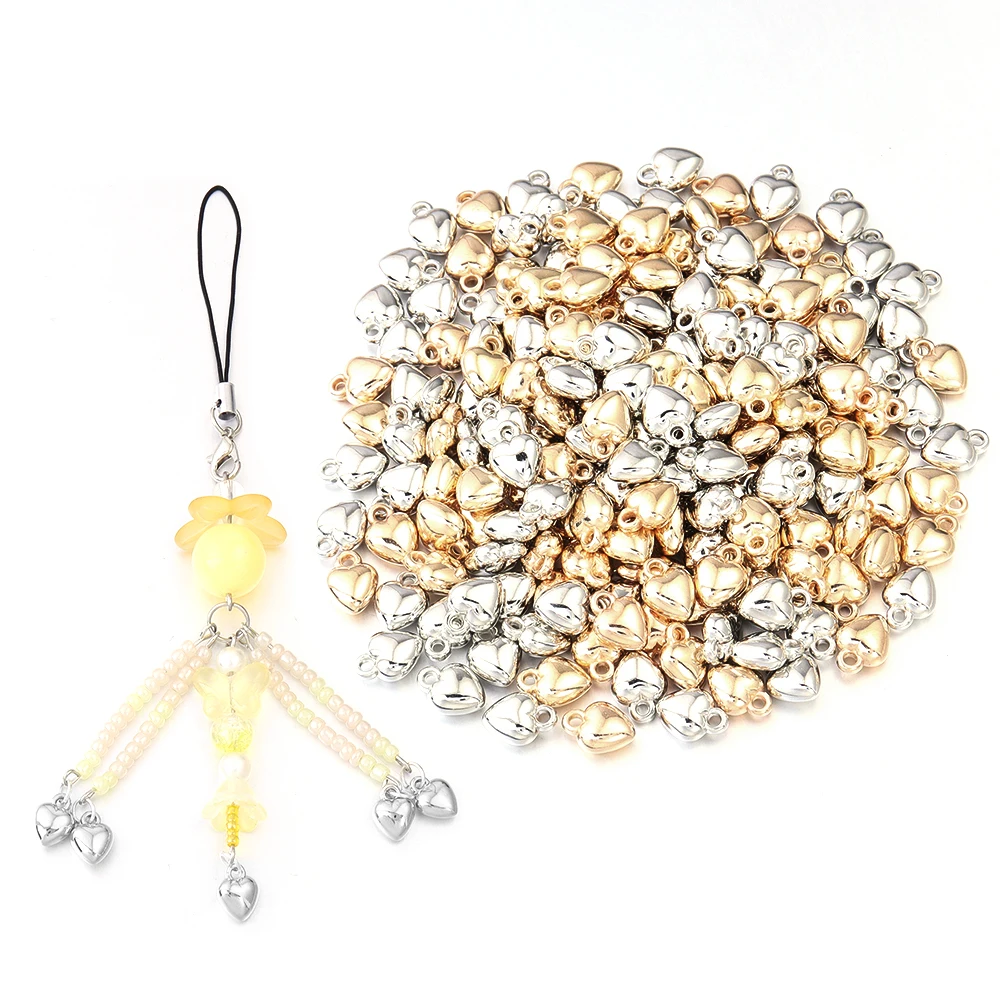 

100-200pcs Gold Color Heart Charms CCB Plastic Spacer Beads for Making Bracelet Earring Necklace Pendant DIY Jewelry 10mm