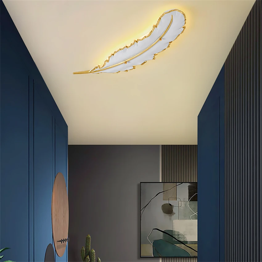 Nordic white feather resin ceiling lights bedroom living room luxury lamp modern princess room decor lamp aisle ceiling lamps