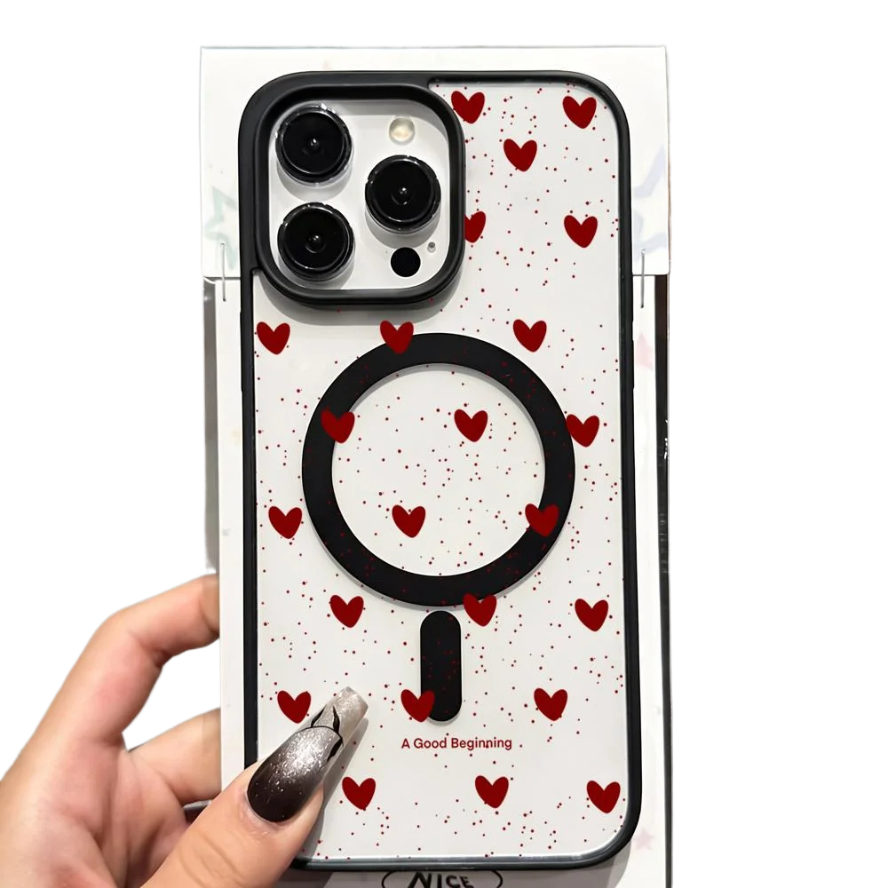 Przezroczyste etui z motywem kropek w kształcie serca, kompatybilne z MagSafe, do iPhone 14 Pro Max 17 15 14 11 13 12 ProMax Plus, etui z TPU do bezprzewodowego ładowania. — 2