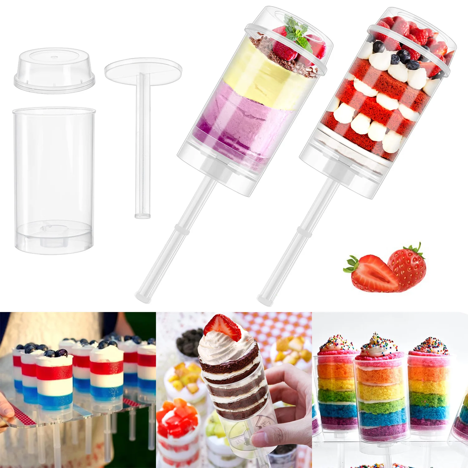 Cake Push Pop Containers with Lids, Reusable Cake Push Pops,Muti-purpose Push Pop Cake Containers, Plastic Cake Push-up Pop - view 3