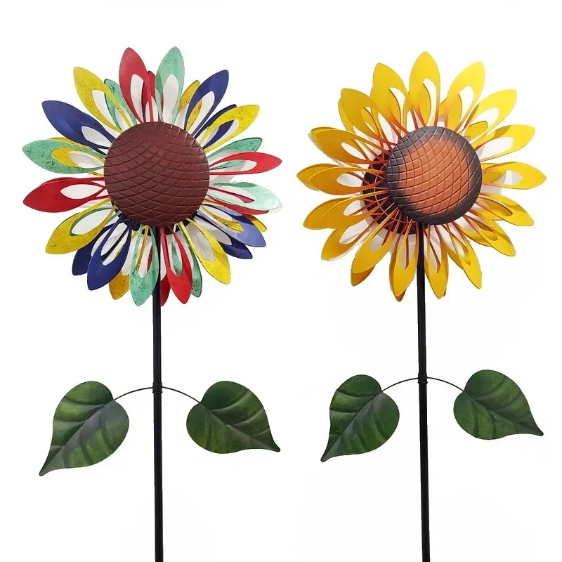 

European and American courtyard balcony decoration double-sided rotating lawn light outdoor wrought iron windmill