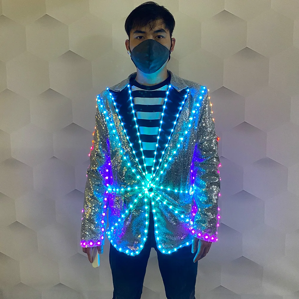 Full color LED Jacket Suit clothing Light up stage dance performance costume Bar nightclub party performance Light up costume