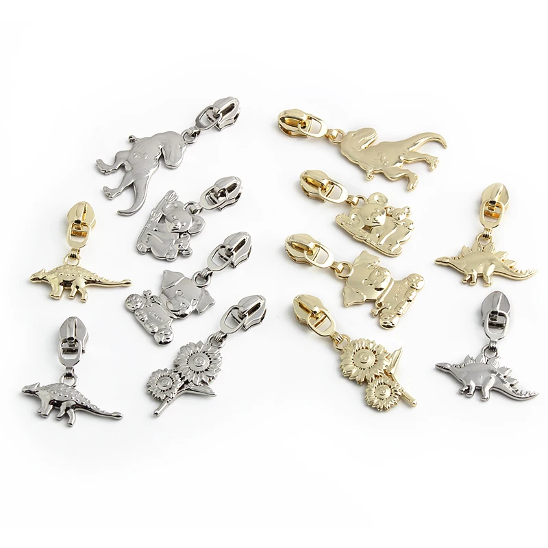 5PCS Two Sides 5# Nylon T-rex,Koala Shape Metal Zipper Sliders For Clothing Bags Purse Zip Head DIY Sewing Accessories