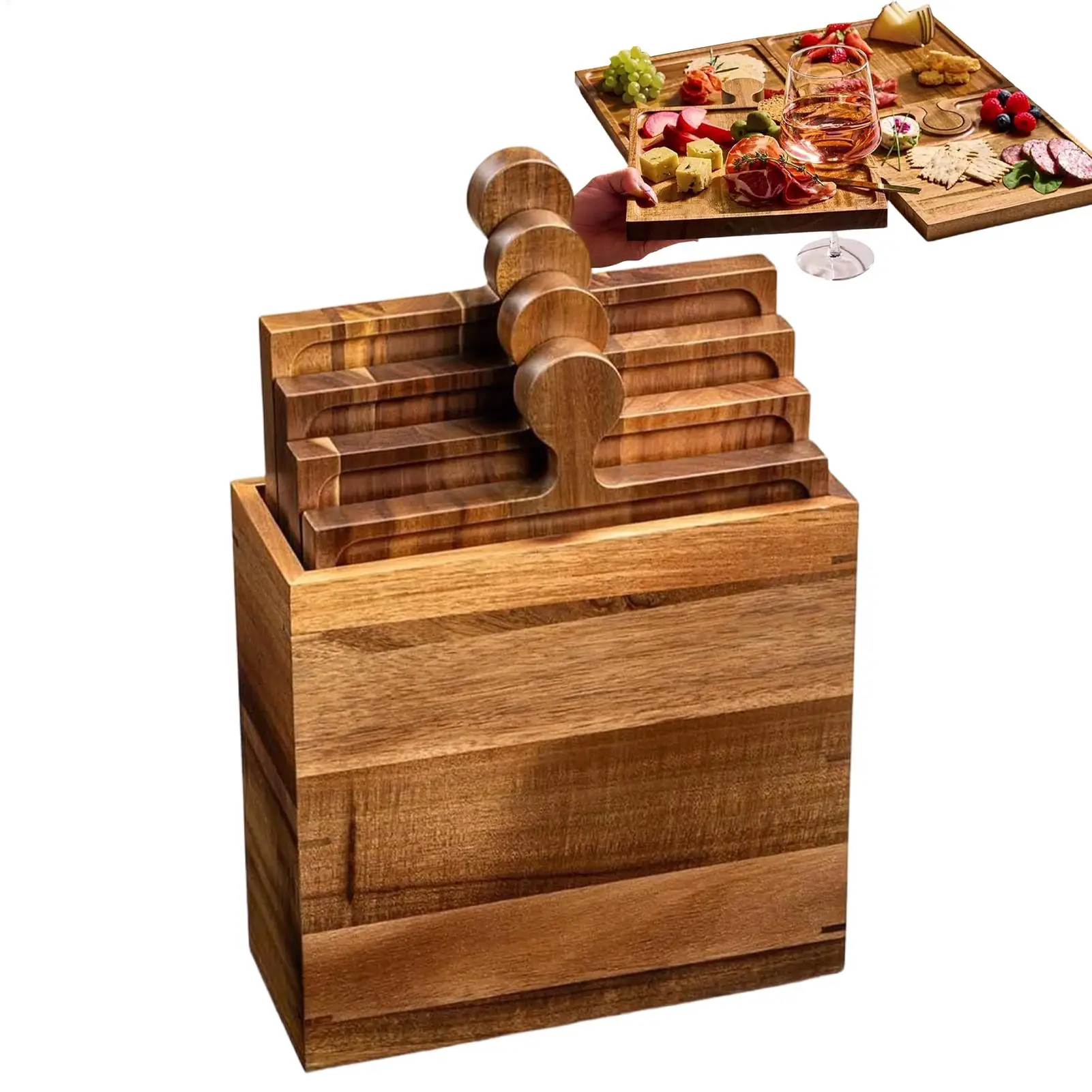 Puzzle-Food-Display-Tablett, hölzernes Charcuterie-Brett, Snack-Serviertablett, Speiseplatte, Vorspeisenbrett für Fleisch, Obst, Käse, Snacks