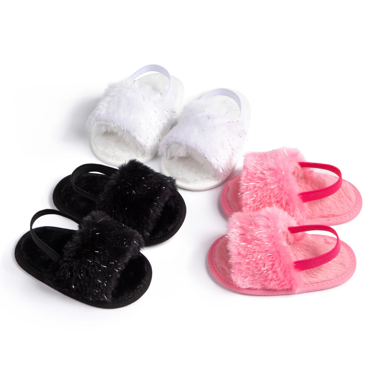 KIDSUN Baby Girls Shoes Fluff Infant Girl Black Newborn Anti-Slip Soft Sole Infant Boy First Walkers Baby Toddler Crib Shoes