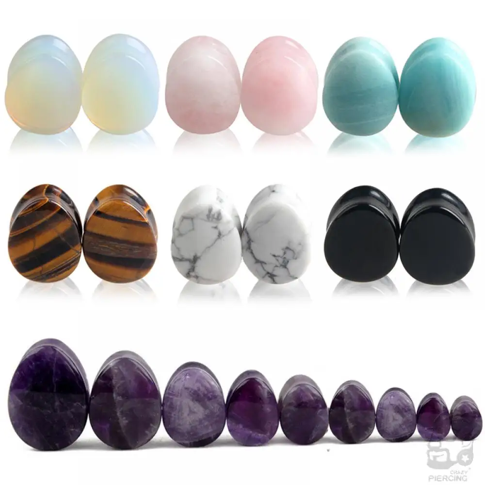 2pcs Water-Drop Stone Ear Plugs Tunnels Flesh Flare Saddle Piercing Oreja Earrings Gauges Ear Stretcher Expander Body Jewelry