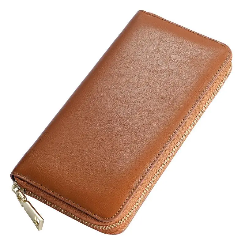 

Oil Wax Patterned Cowhide Ladies Zipper Wallet Pure Color Functional Small Bag Spring 2023 ABS Material No Brand