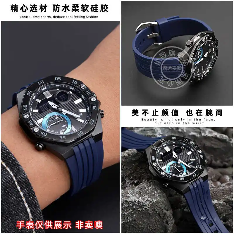 For Casio EDIFICE ECB-10YP ECB-950 Waterproof silicone Watch strap octagonal Rubber Watchband 20mm Convex mouth Men's Bracelet