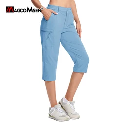 MAGCOMSEN Women's Hiking Pants 19'' Below Knee Length Joggers Biking Lightweight Quick Dry Waterproof Summer Pants 5 Pockets