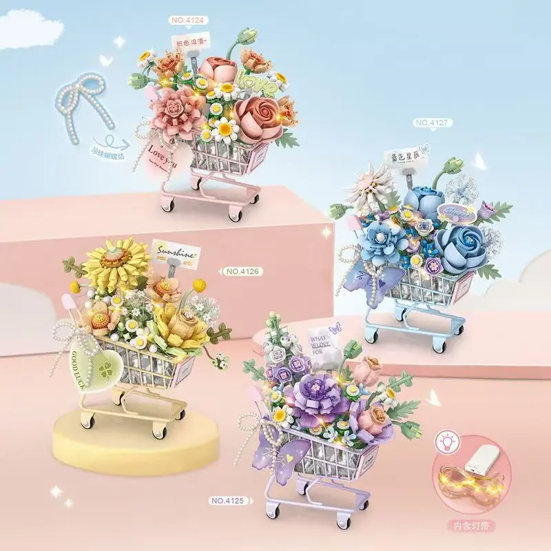 

Building Block Cart Flower Bouquet Creative Gift for Festivals Fun Educational Toy for Children/Friends