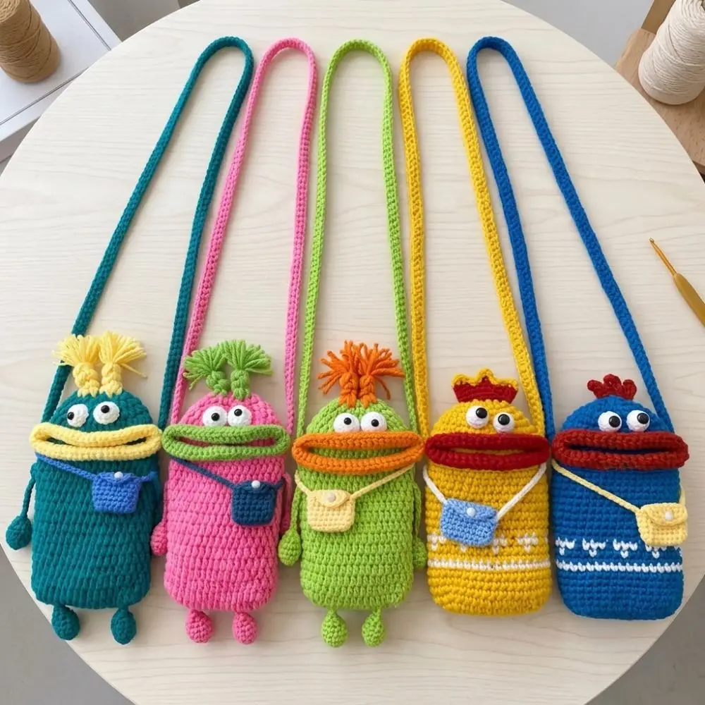 Cute Knitting Small Crossbody Bag Handmade Crochet Shoulder Coin Purse Big Mouth Funny Phone Bag Women,Children