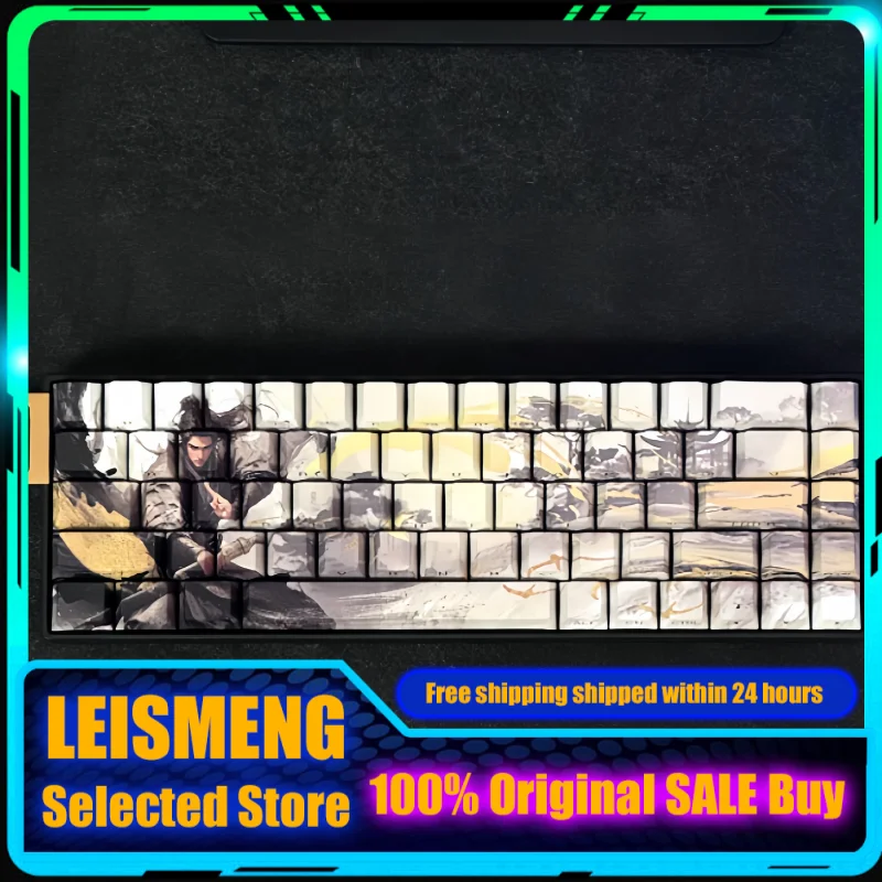 

Полупрозрачные колпачки для клавиш Jinxian с боковой гравировкой, термосублимированная механическая клавиатура из ПБТ, игровая клавиатура для ПК, коллекционные подарочные колпачки для клавиш