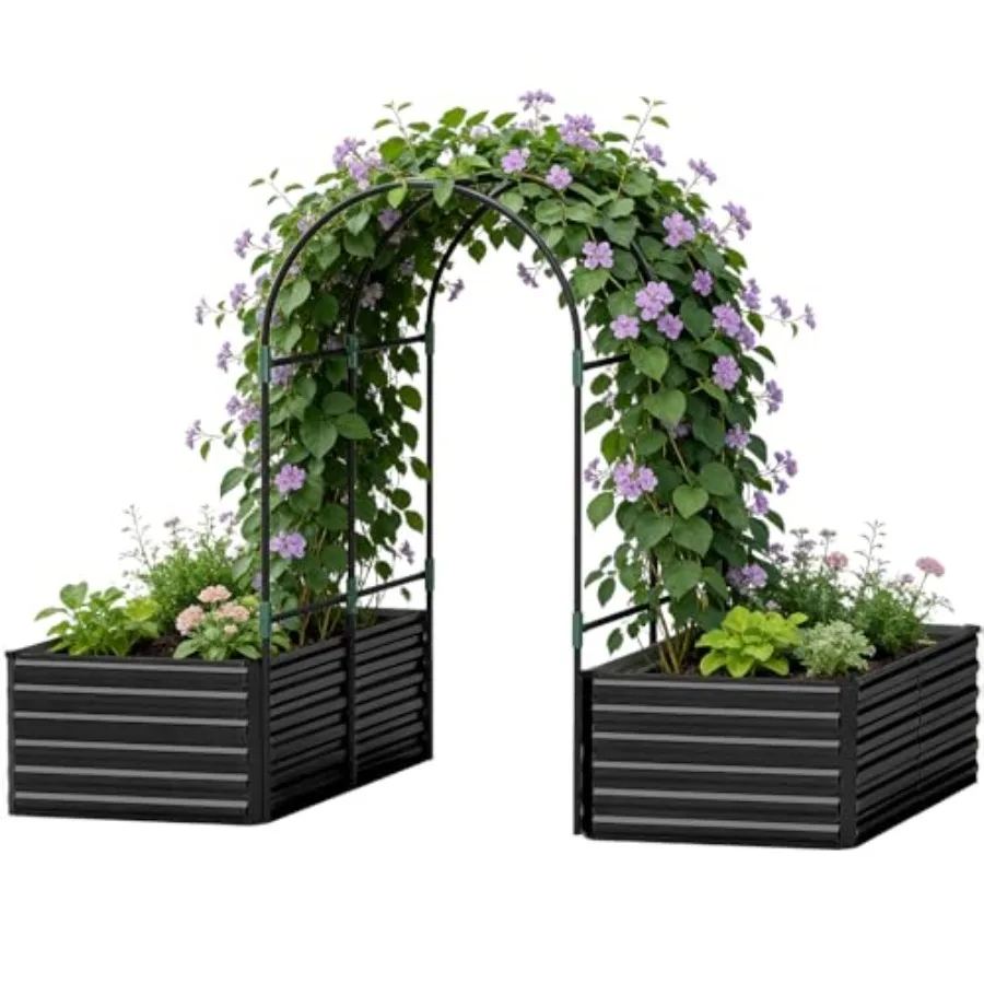 Raised Garden Bed with Arch Trellis, 478 Gal for Climbing Plants