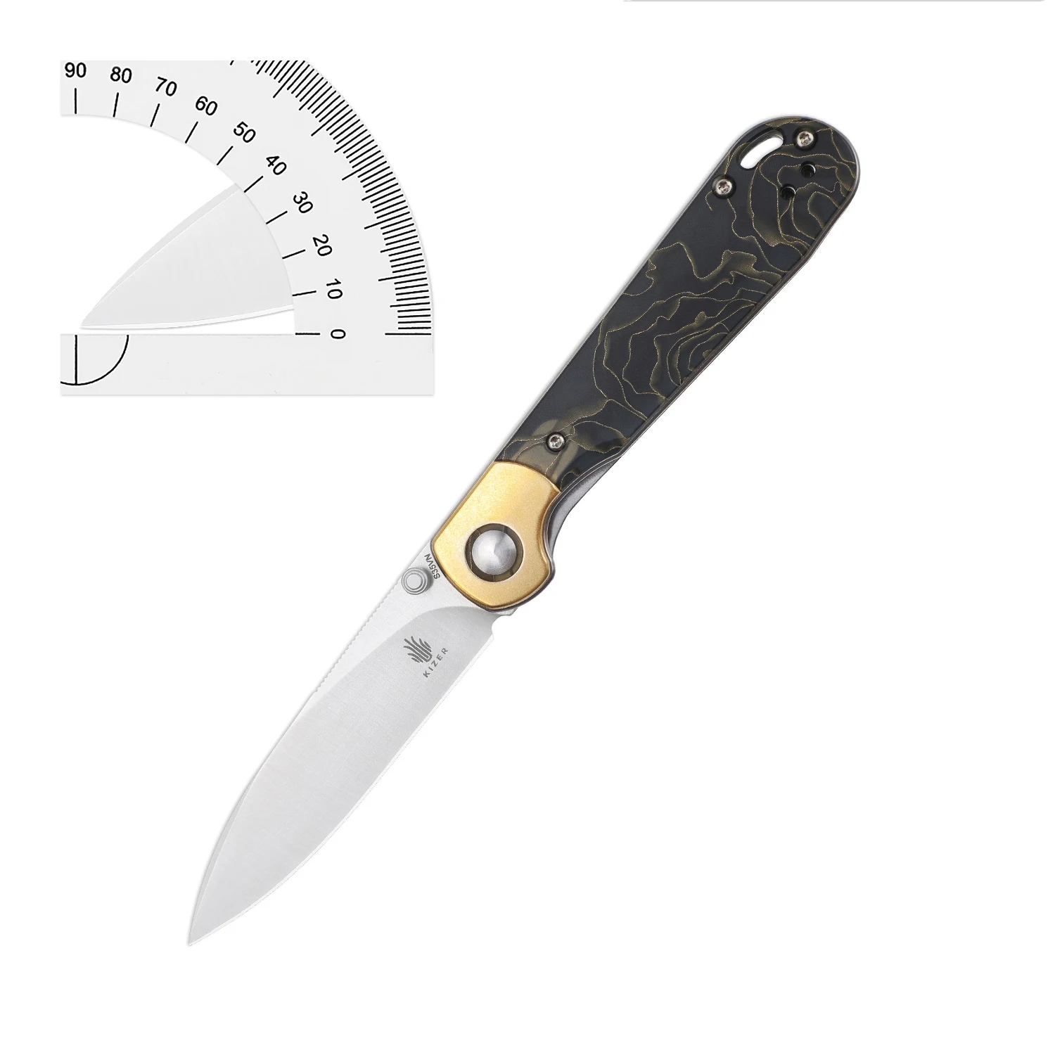 Kizer Knife Camping  PPY Ki3587A1 2022 New Brass+Raffir Handle with S35VN Steel Blade Outdoor Bushcraft Knife