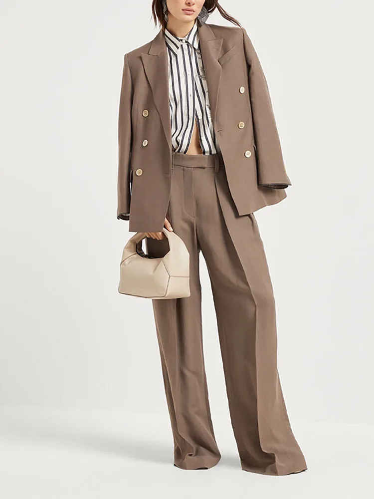 

Woman clothingy2k spring and summer double-breasted linen casual shoulder padswomen's blazers2025 fashion new jackets for women