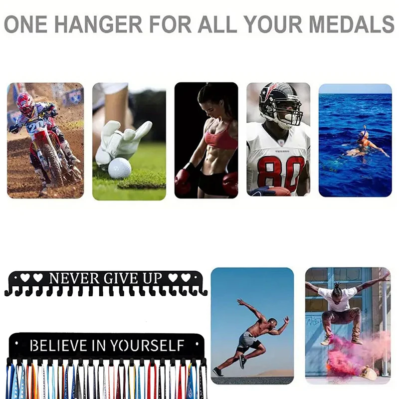 1pc Metal Medal Display Rack Wall Mounted Hanger Organizer Large Capacity Award Holder Race Soccer Sports Karate Home Decor - view 6