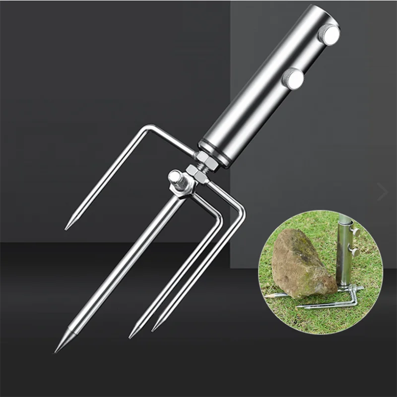 Heavy Duty Stainless Steel Fishing Umbrella, Ground Insert Stand, Anchor with Four Legs for Wind Resistance, Multi-Function