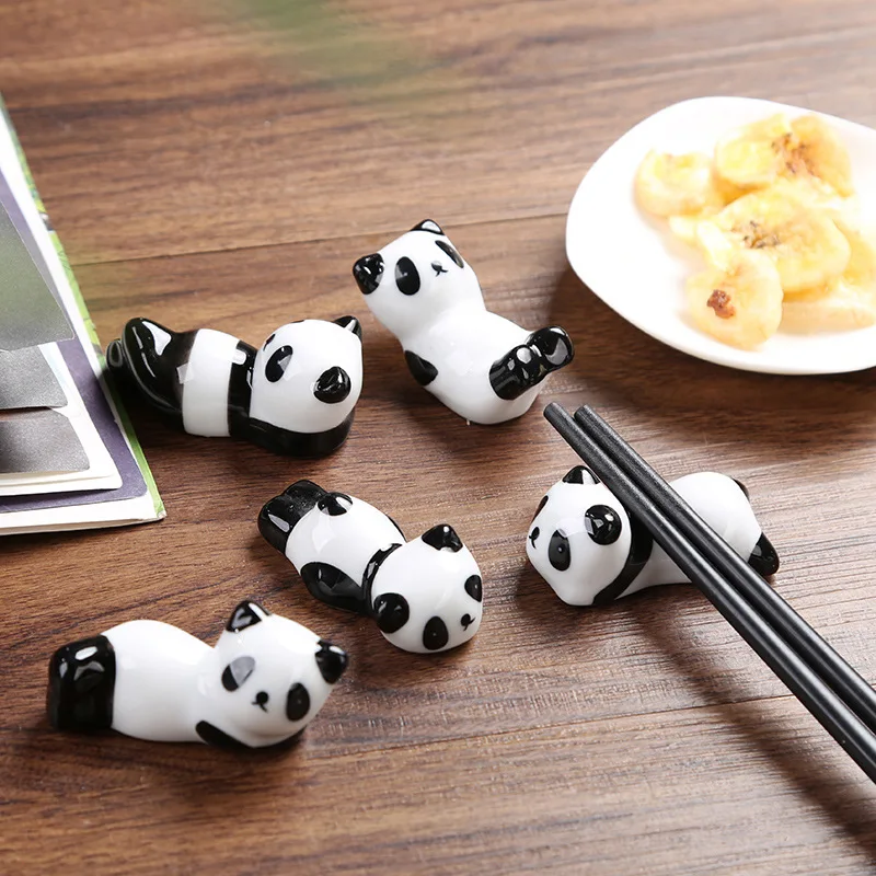 Chinese Style Cute Cartoon Panda Shaped Chopstick Rest Ceramic Chopstick Holder Stand Kitchen Supplies Tableware Utensil