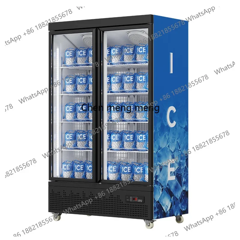

Двухдверный холодильный дисплей для хранения льда Вертикальная морозильная камера Коммерческий холодильник Морозильная камера для ледяных блоков
