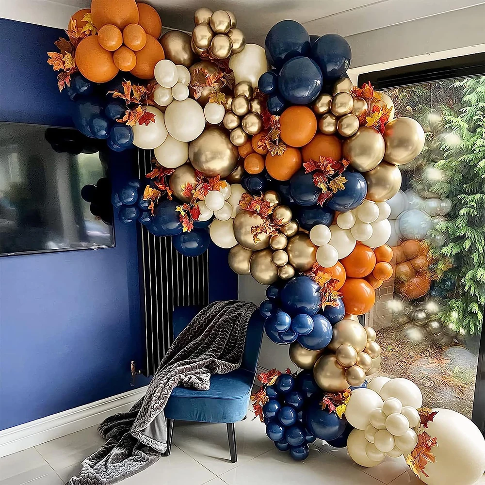 Retro Pomarańczowy Granatowy Balon Girlanda Zestaw Łuk Biały Piasek Złoty Jesień Jesień Balony Święto Dziękczynienia Ukończenie szkoły Dekoracja Urodziny