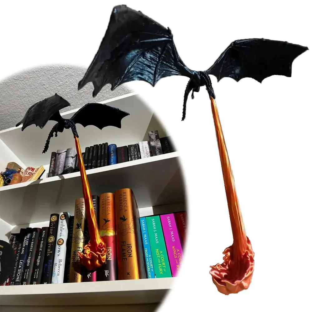 Dragon Flame Book Nook Fire-Breathing Dragon Bookshelf Ornament Gothic Bookshelf Creative Fantasy Flying Dragon Sculpture