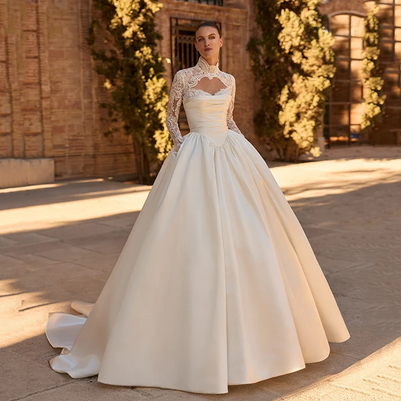 Eightree White A-Line Wedding Dresses 2 Pieces Lace Sweetheart Bridal Dress Princess Satin Wedding Ball Prom Gowns Customized