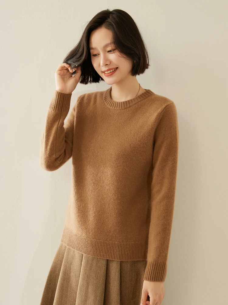 

Autumn Winter Thick Women 100% Cashmere Sweater Round Collar Long Sleeve Pullovers Cashmere Knitwear Soft Warm Comfy Clothing ﻿