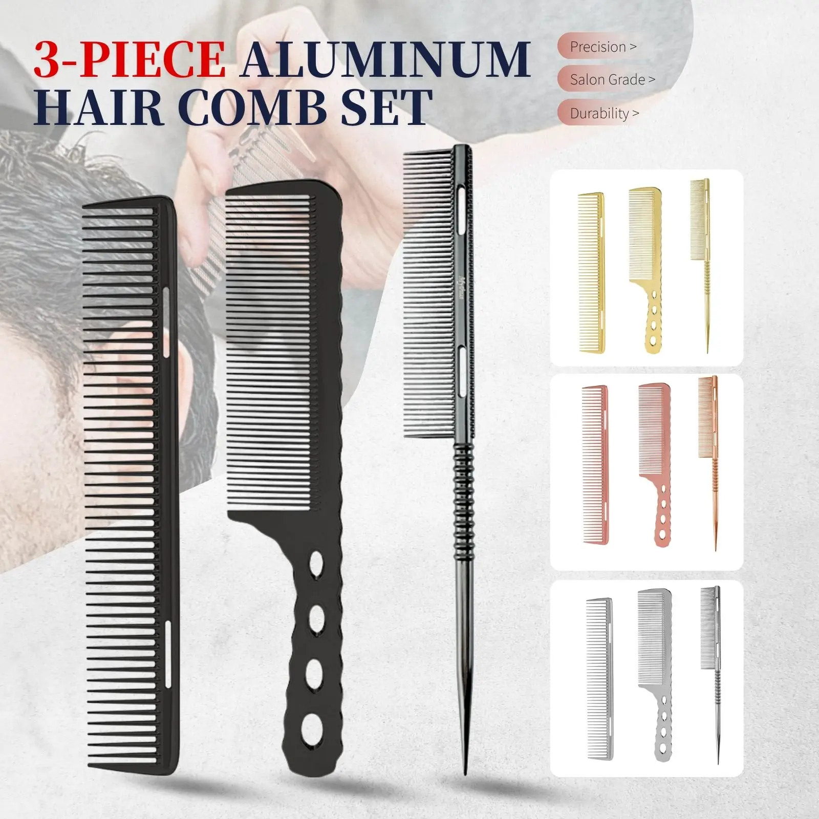 2/3PCS Aluminium Haarschnitt Kamm Salon Hitzebeständige Ratte Schwanz Kamm Set Professionelle Barber Friseur Styling Werkzeuge für Männer Frauen