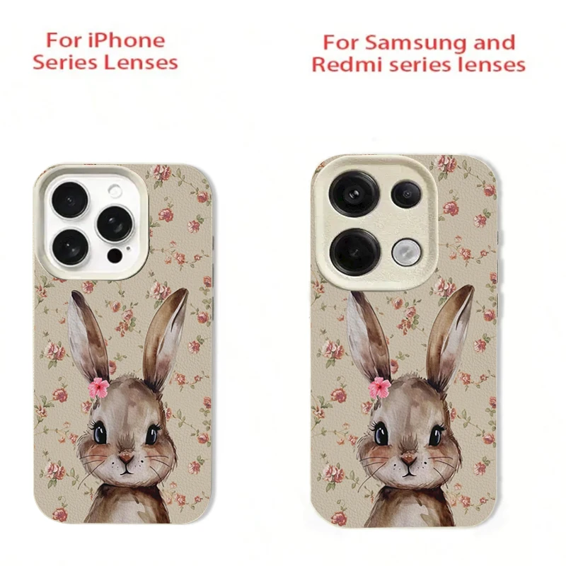 Retro Floral Rabbit Pattern Phone Case For Xiaomi 15T Pro 15 14 13  14T 13T Poco F7 F6 F5 X7 X6 X5 M6 Pro 4G Soft TPU Back Cover