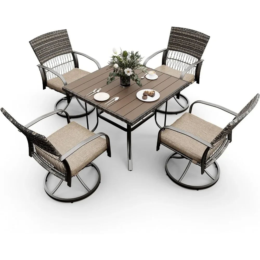 

5 Piece Patio Dining Set for 4, Outdoor Wicker Furniture Set for Backyard Garden Deck Poolside w/4 Cushions Swivel Rocker Chairs