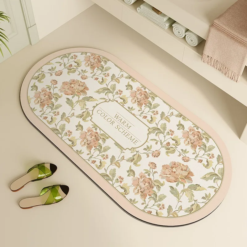 

Bathroom Non-slip Carpet Toilet Diatom Mud Absorbent Floor Mat Home Decoration Rug Plant Flowers Retro American Style Alfombra