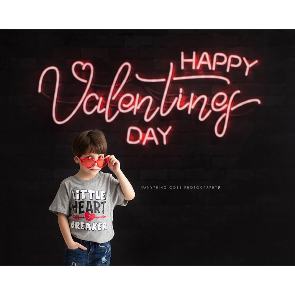 Black Glowing Wall Photography Backdrop Happy Day Valentine's Day Photo Background Adult Kids Portrait Photo Studio Props Cloth