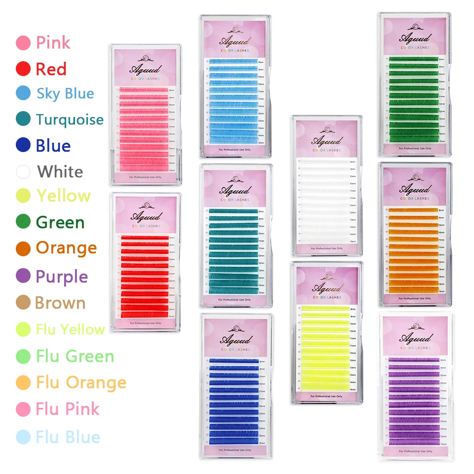 C Cc D Dd Kleur Wimper Paars Blauw Groen Rood Wit Roze Geel Bruin Griep Individuele Wimper Kleur Valse Nertsen wimper Extension