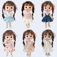 Small 1/6 BJD Doll Clothes Sweater Shirt Heart Dress Plaid Suspender Skirt Denim Skirt Princess for Big head Diandian Fat Body