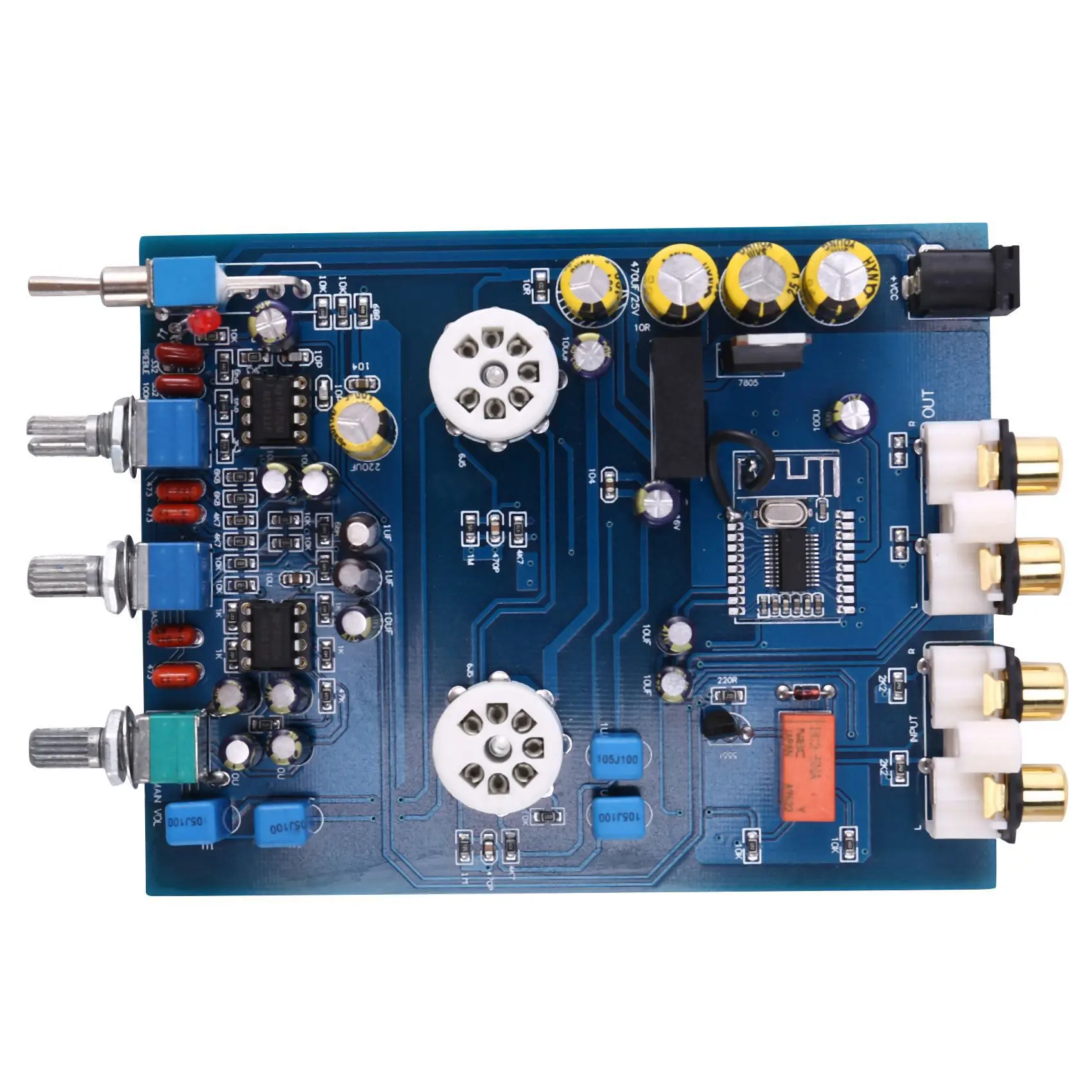 ABBO-NE5532 DC12V2A Bluetooth 4.2 HIFI Preamp 6J5 Home Audio Tube Amplifier Fever Bile Preamp Tone Board 470UF/25V