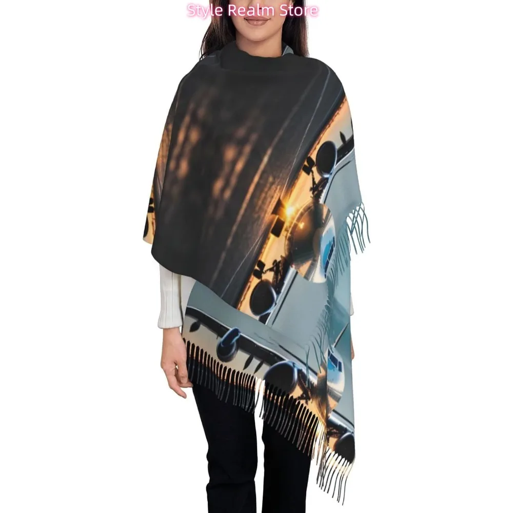 

Airplane In The Evening Light Print Polyester Scarf Breathable Fashion Accessory For Travel And Everyday Wear