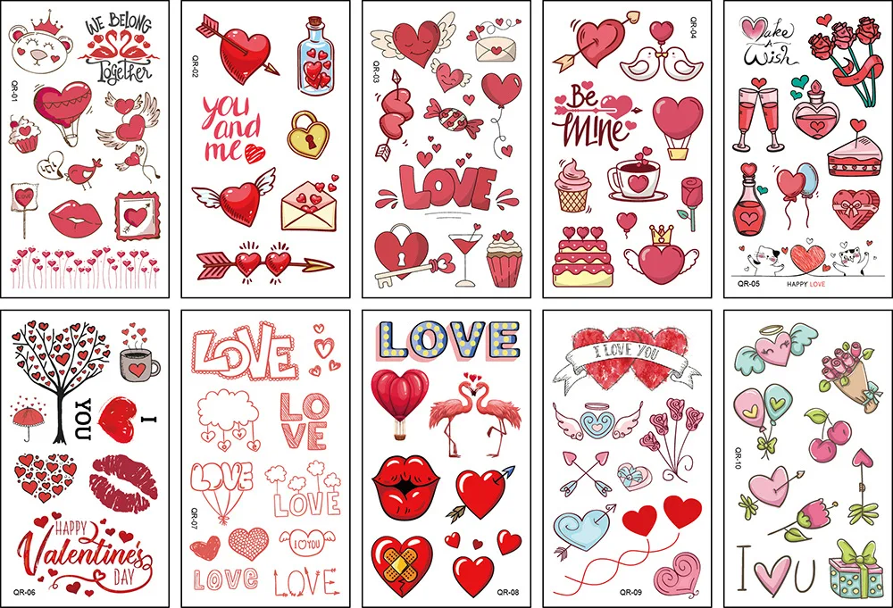 10 Kinds Sweet Love Tattoos Disposable Wedding Anniversary Party Temporary Body Arm Stickers Waterproof Makeup Concealer Sticker