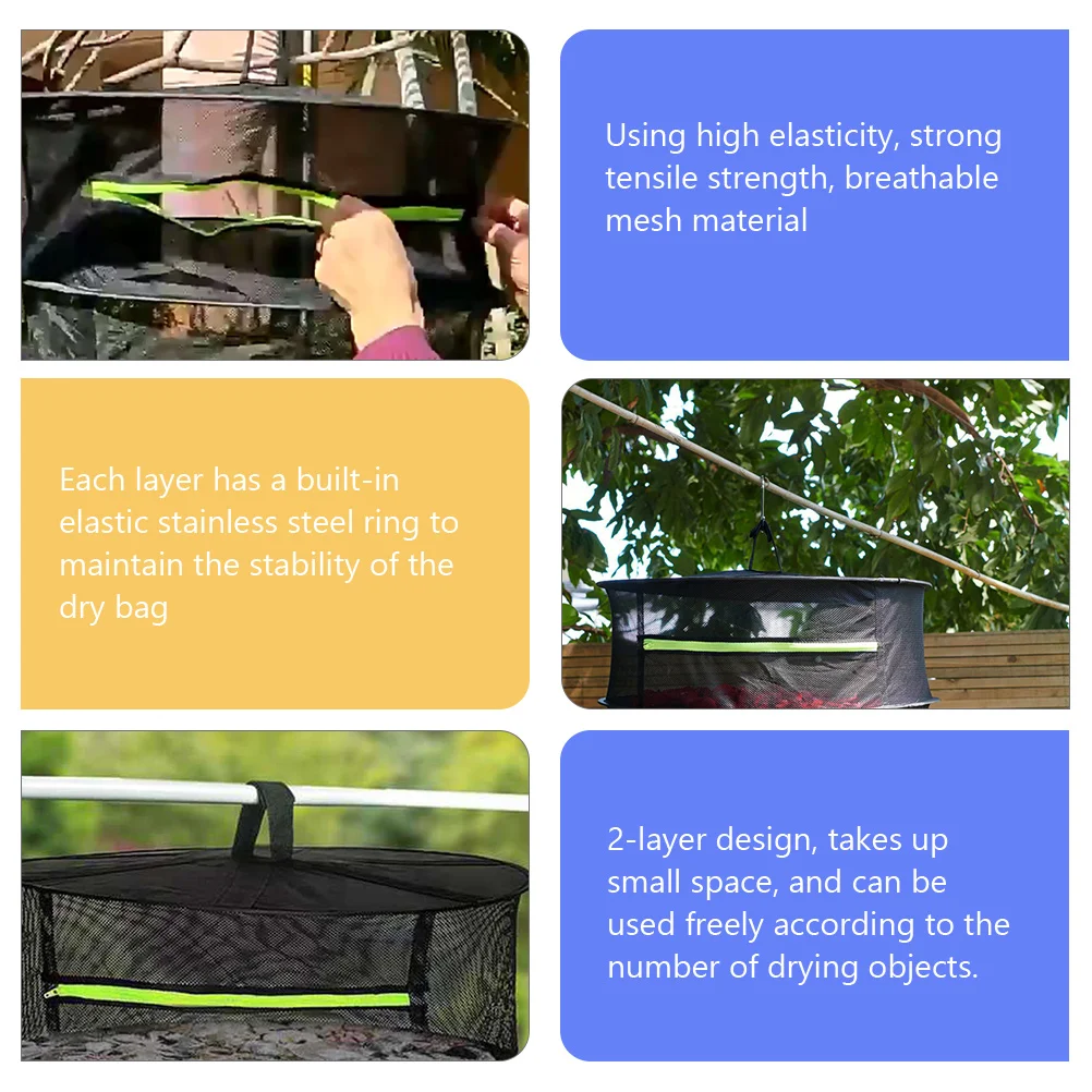 

Herbal Drying Net Foldable 2 Layer 60cm Diameter Black Hanging Mesh Dryer Rack Zipper Bag Plant Food Petal Clothes Dry