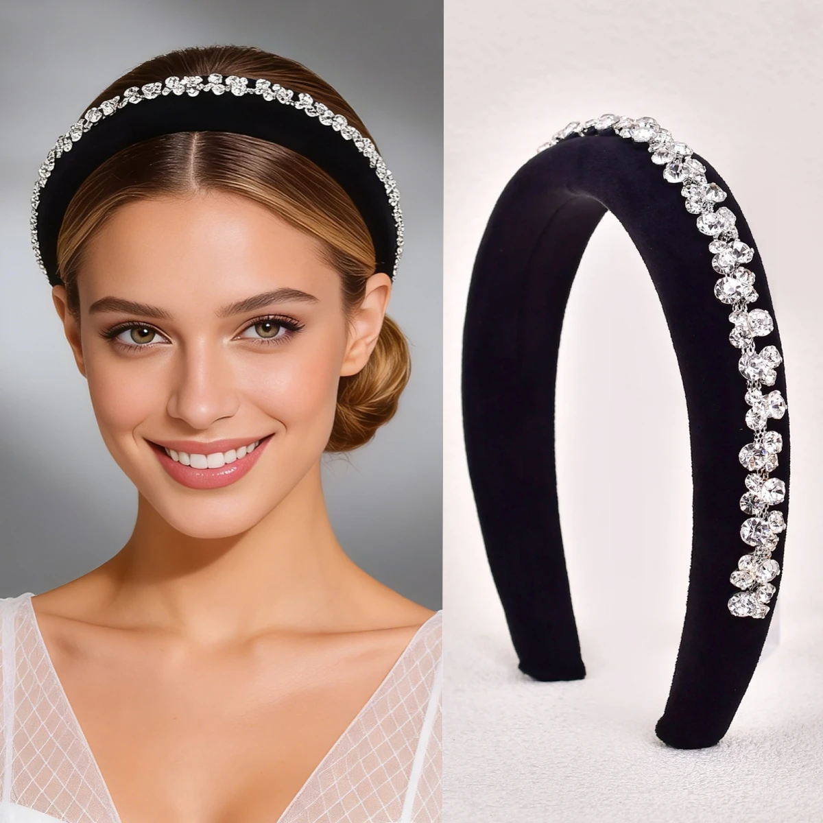 

New Vintage Velvet Sponge Headband Fashionable Hair Accessory for Trendy Parties Rhinestone Hairband Girls' Hairpiece SA35