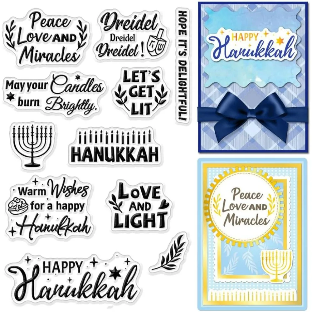 Hanukkah Text Transparent Clear Stamps Blessing Word Embossing Stamp Sheets Silicone Clear Stamps Seal for DIY Scrapbooking