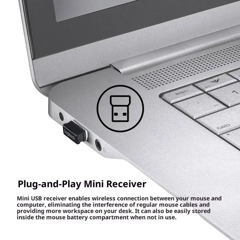 Logitech M221 Mouse sem fio com som leve, laptop, computador desktop, escritório, casa, pequeno, silencioso, portátil