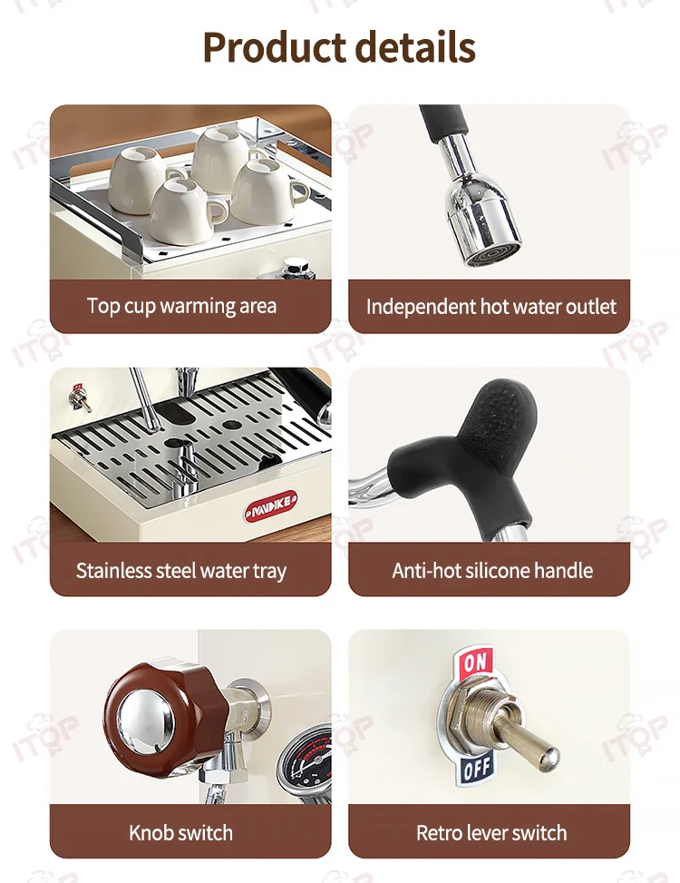 ITOP CMMK1601 E61 Espresso Coffee Machine Dual Boiler 1600W PID Temperature Control Commercial Grade for Home & Cafe