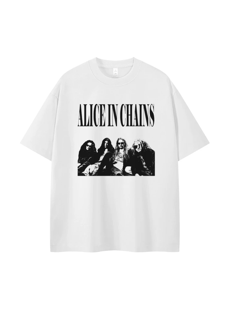 Alice in Chains Band Portrait Print American Street Punk Vintage Rock Short Sleeve T-Shirt Fashion Urban Loose Fit Breathable...